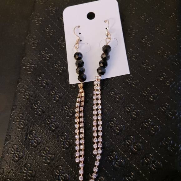New earrings, crytal black beads, and gold tone rinestone tassels - Picture 3 of 3